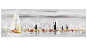 Bild handgemalt Durch die sieben Meere Grau - Massivholz - Textil - 150 x 50 x 4 cm
