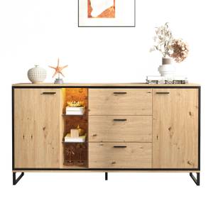 Buffet Hélios Ⅱ Marron - Bois manufacturé - Verre - Métal - 40 x 85 x 160 cm