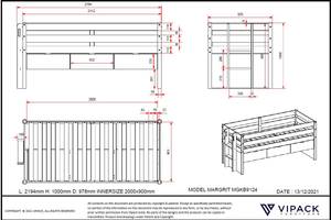 Lit mezzanine MAGRIT LB005 Beige - Bois massif - Bois/Imitation - 98 x 100 x 219 cm