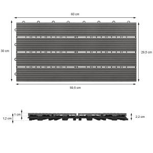 Terrassenfliesen 60x30cm 1m² Anthrazit Grau - Holz teilmassiv - 30 x 3 x 60 cm