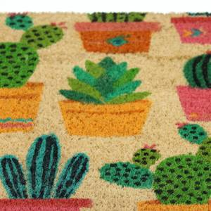 Paillasson coco motif cactus Marron - Vert - Fibres naturelles - Matière plastique - 75 x 2 x 42 cm