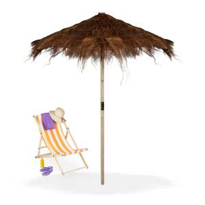 Parasol Hawaii en fibres de palmier Marron - Bois manufacturé - Rotin - Textile - 215 x 250 x 215 cm