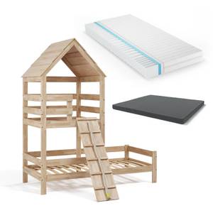 Lit aire de jeux Teddy nature, 2 matelas Marron - Bois massif - 208 x 235 x 108 cm