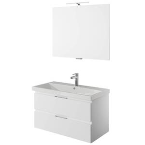 Bad Waschplatz-Set in weiß mit Spiegel Weiß - Holzwerkstoff - 90 x 200 x 44 cm