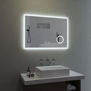 Badezimmerspiegel mit LED Uhr 100 x 70 cm