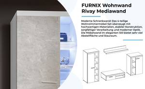 RIVAY Wohnwand 270cm Weiß-Beton ohne LED Beton Dekor - Grau - Weiß