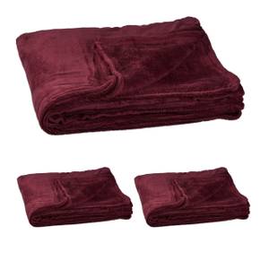 3x Couvertures plaid polaire bordeaux Rouge rubis