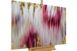 Tableau peint à la main Paradigmes Rose foncé - Bois massif - Textile - 120 x 80 x 4 cm