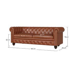 Canapé Chesterfield Marron - Cuir véritable - 190 x 75 x 78 cm