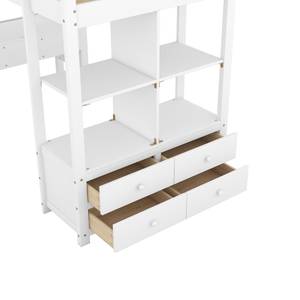 Lit mezzanine Minerva Ⅲ Blanc - Bois manufacturé - Métal - Bois massif - 97 x 169 x 206 cm