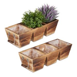 Holz Blumenkasten mit 3 Fächern Braun - Holzwerkstoff - Kunststoff - 44 x 13 x 18 cm