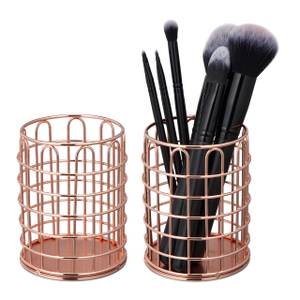 2x Pots à pinceau maquillage métal rond Cuivre