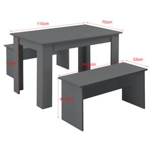 Lot de Table et 2 Bancs Hokksund Gris