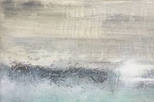 Tableau peint à la main Bruit des vagues Beige - Bleu - Bois massif - Textile - 80 x 80 x 4 cm