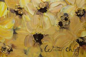 Tableau peint Flower Sea in Yellow Marron - Jaune - Bois massif - Textile - En partie en bois massif - 120 x 60 x 4 cm