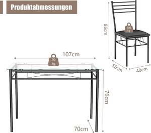 Essgruppe mit Glasplatte (5 teilig) Schwarz - Metall