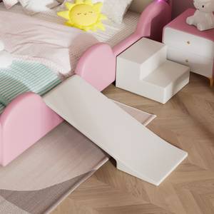 Kinderbett PUERGLOW Ⅰ Pink - Holzwerkstoff - Massivholz - Kunstleder - 98 x 92 x 210 cm