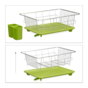 Egouttoir à vaisselle en inox couvert Vert - Argenté - Métal - Matière plastique - 40 x 16 x 30 cm