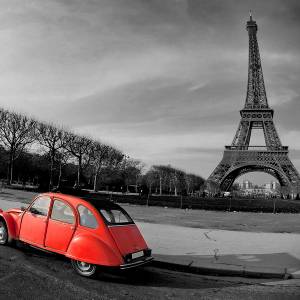 Tableau tour eiffel et 2cv rouge 45 x 30 cm - Métal