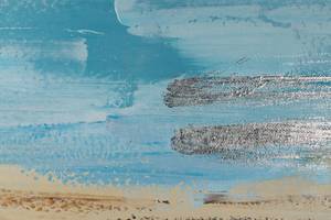 Tableau Vagues dans la brume du matin Bleu - Gris - Bois massif - Textile - 140 x 70 x 4 cm