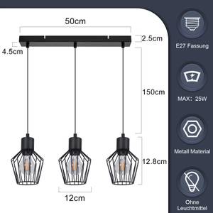 Pendelleuchte Ziel 3-flammig Schwarz - Metall - 12 x 150 x 50 cm