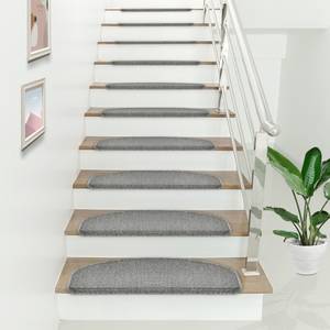Lot de 15 marchettes d'escalier arrondi Gris - Textile - 65 x 1 x 24 cm