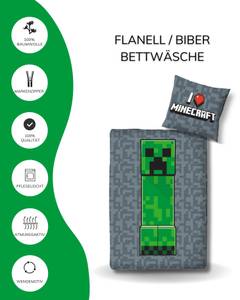 Kinderbettwäsche Minecraft 2-tlg. Schwarz - Grün - Textil - 135 x 200 x 1 cm