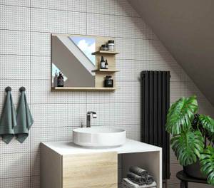 Badezimmer Wandspiegel mit ablage Weiß R Braun - Holz teilmassiv - 60 x 50 x 12 cm