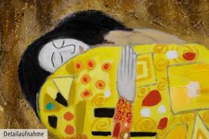 Tableau peint L'étreinte après Klimt Marron - Bois massif - Textile - 60 x 90 x 4 cm