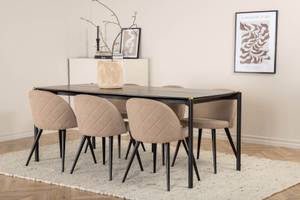 Pelle ensemble table, table noir et 6 Beige - Bois massif - 90 x 75 x 190 cm