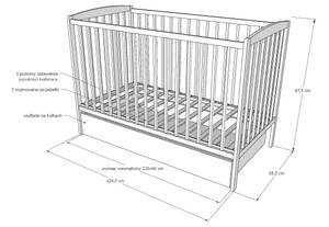 2in1 Babybett und Kinderbett 120x60cm Weiß - Massivholz - Holzart/Dekor - 65 x 87 x 124 cm
