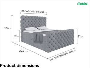 Boxspringbett Duke Grau - Breite: 186 cm - H3