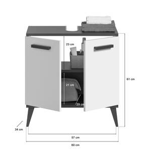 Waschbeckenunterschrank Weiß & Anthrazit Weiß - Holzwerkstoff - 60 x 61 x 34 cm