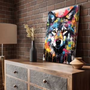 Leinwandbild Bunter-Wolf 5 Blau - Holzwerkstoff - Textil - 60 x 90 x 2 cm