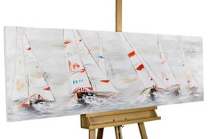 Tableau peint Direction Liberté Blanc - Bois massif - Textile - 150 x 50 x 4 cm