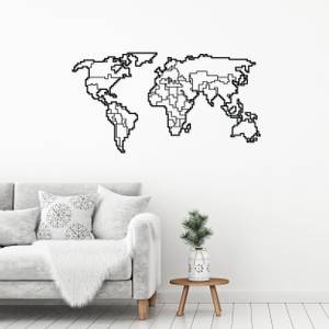 Wall Art Worldmap Noir - Métal - 100 x 52 x 1 cm