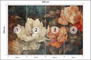 Papier Peint FLEURS Feuilles Style Rétro 360 x 240 x 240 cm