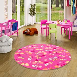 Kinder Spiel Teppich Schmetterling Rund Pink - 200 x 200 cm