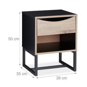 Nachttisch schwarz Schwarz - Braun - Holzwerkstoff - Metall - 39 x 50 x 35 cm