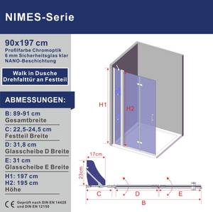 Falttür Duschwand mit Festteil Breite: 90 cm