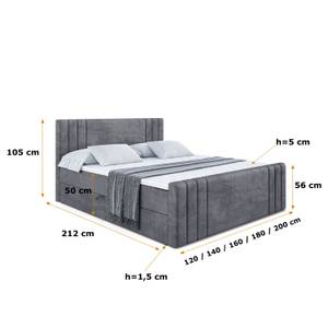 Boxspringbett IDRIKO-Z Steingrau - Breite: 180 cm - H4