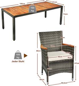 Rattan Sitzgruppe (9er Set) Grau - Rattan