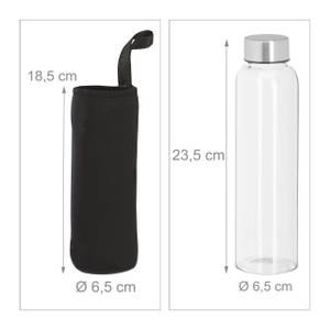 4er Set Trinkflasche 500 ml Schwarz - Silber - Glas - Metall - Kunststoff - 7 x 24 x 7 cm