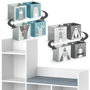 Étagère Luigi, banc et boîtes pliables Blanc - Bois manufacturé - 107 x 89 x 31 cm