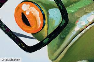 Acrylbild handgemalt Funky Frog Grün - Massivholz - Textil - 60 x 80 x 4 cm