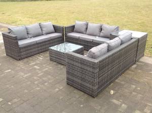 Rattan Sofa 9 Sitzer Gartenmöbel Set Grau - Polyrattan - Stein - 65 x 66 x 177 cm