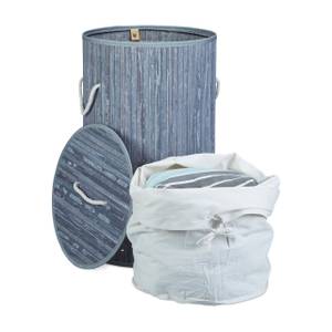 3x Panier à linge bambou rond Gris - Blanc