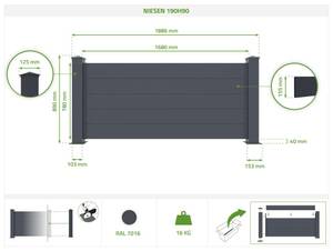 Vorgartenzaun NIESEN Grau - Metall - 189 x 89 x 5 cm