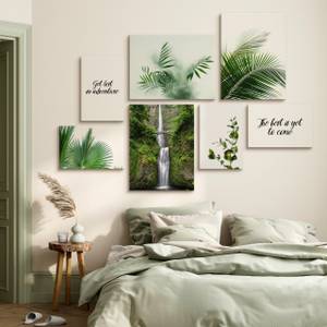 Set De Tableaux Plantes Cascade Citation Noir - Vert - Blanc - Textile - 110 x 80 x 80 cm