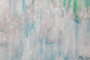Tableau peint à la main Averse glacée Bleu - Bois massif - Textile - 120 x 80 x 4 cm